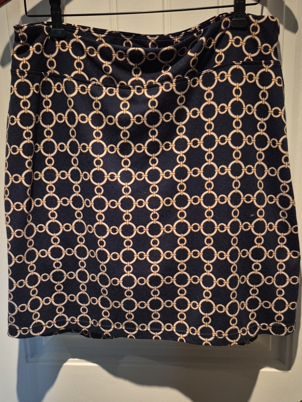Navy Blue Chain-Print A-Line Skort